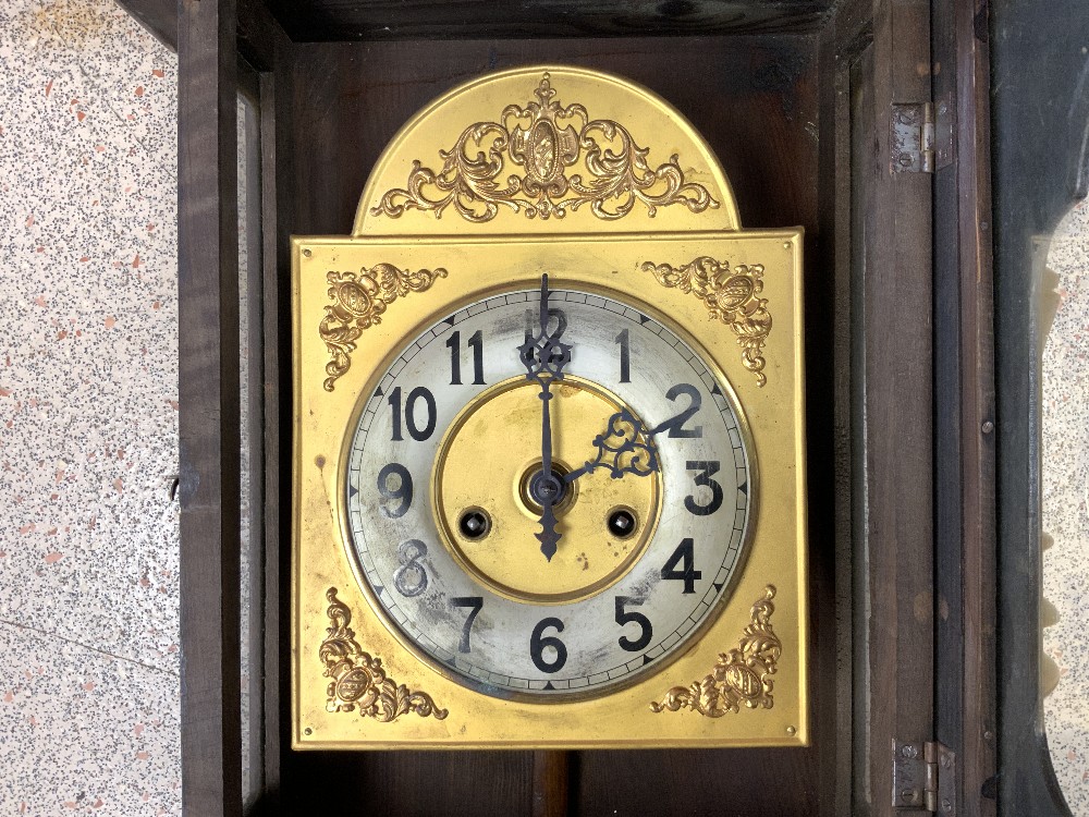 A WALNUT VIENNA WALL CLOCK WITH BRASS AND SILVERED DIAL - Image 3 of 7