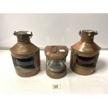 TWO VINTAGE COPPER PORT AND STARBOARD SHIPS LAMPS, MADE BY TUNG WOO (HONG KONG), AND A VINTAGE