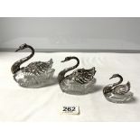 A SET OF THREE CUT GLASS AND SILVER 925 STAMPED WITH IMPORT MARK, MAKER ELD - EGON LAURIDSON