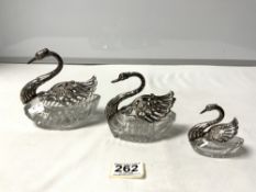 A SET OF THREE CUT GLASS AND SILVER 925 STAMPED WITH IMPORT MARK, MAKER ELD - EGON LAURIDSON