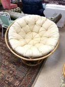 CIRCULAR 2 PIECE CANE CONSERVATORY LOUNGING CHAIR - WITH CUSHION, 114CMS DIAMETER