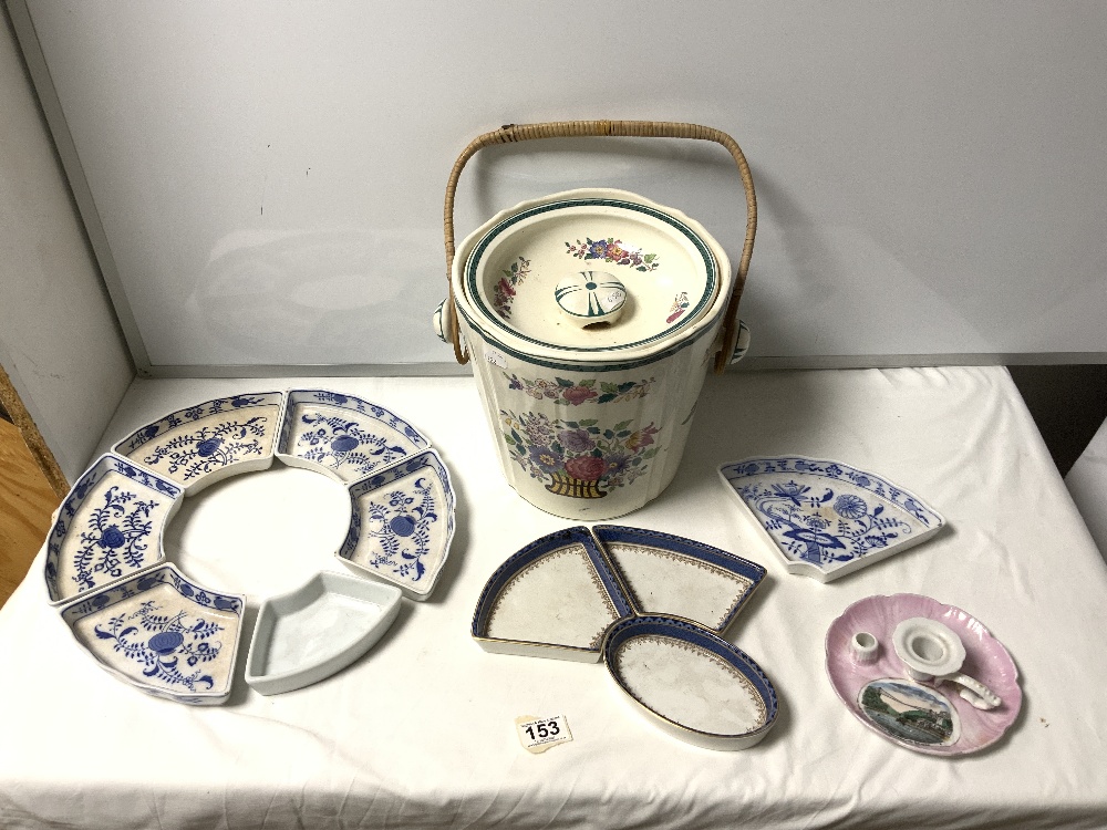 CERAMIC SLOP PAIL AND A QUANTITY OF HORS D'OEUVRES DISHES