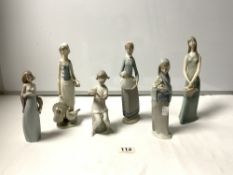 SIX LLADRO & LLADRO STYLE FIGURES, THE LARGEST 28CMS