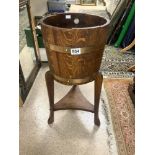 OAK COPPERED PLANTER ON THREE LEGS MAKER - LISTER AND CO