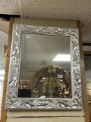 EMBOSSED SILVER PAINTED MIRROR, 65 X 55CMS