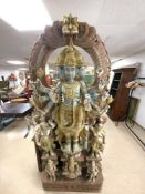 LARGE ANTIQUE INDIAN CARVING DEPICTING HINDU DEITIES AND HINDO GOD OF THREE FACES - TRIMARTI 100 X