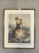 R. W. ROGERSON - WATERCOLOUR DRAWING OF MOTHER CARRYING A CHILD, 44 X 34CMS SIGNED