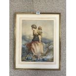 R. W. ROGERSON - WATERCOLOUR DRAWING OF MOTHER CARRYING A CHILD, 44 X 34CMS SIGNED