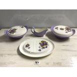 TWO PALISSY VEGETABLE TUREENS, MEAT PLATE AND A SAUCE BOAT