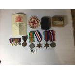QUANTITY OF WW2 MEDALS, WITH MINIATURE MILITARY MATCHING MEDALS, HALLMARKED SILVER CIGARETTE CASE,