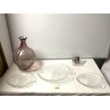 WATERFORD CRYSTAL GLASS PHOTO FRAME THREE FRENCH GLASS FISH PLATES BY ARCOVOC AND MAUVE GLASS VASE