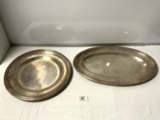 CHRISTOFLE OVAL-PLATED MEAT DISH, AND A CIRCULAR-PLATED MEAT DISH, MONOGRAMMED GR
