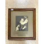 PRINT OF A PORTRAIT OF AN ELIZABETHAN CHILD IN OAK FRAME