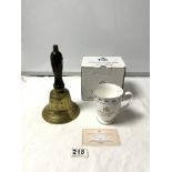DIAMOND JUBILEE 1952 - 2012 CUP FOR THE INJURED JOCKEYS FUND, AND A BRASS HAND BELL