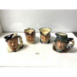 FOUR ROYAL DOULTON CHARACTER MUGS - RIP VAN WINKLE D6438, SIR FRANCIS DRAKE D6805, PARSON BROWN, AND