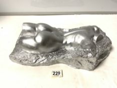 HEAVY SILVER PAINTED SCULPTOR OF A REAR NUDE