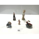 BISQUE FIGURE OF A 1920S LADY ABOUT TO DIVE AND FOUR PORCELAIN 1920'S BATHING FIGURES