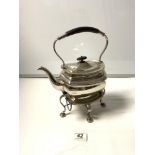 A SILVER-PLATED SPIRIT KETTLE ON STAND WITH BURNER