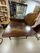VICTORIAN MAHOGANY PEMBROKE TABLE ON TURNED LEGS WITH ONE DUMMY DRAWER, 98 X 50 X 74CMS