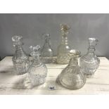 SIX CUT GLASS DECANTERS INCLUDES A SHIPS DECANTER