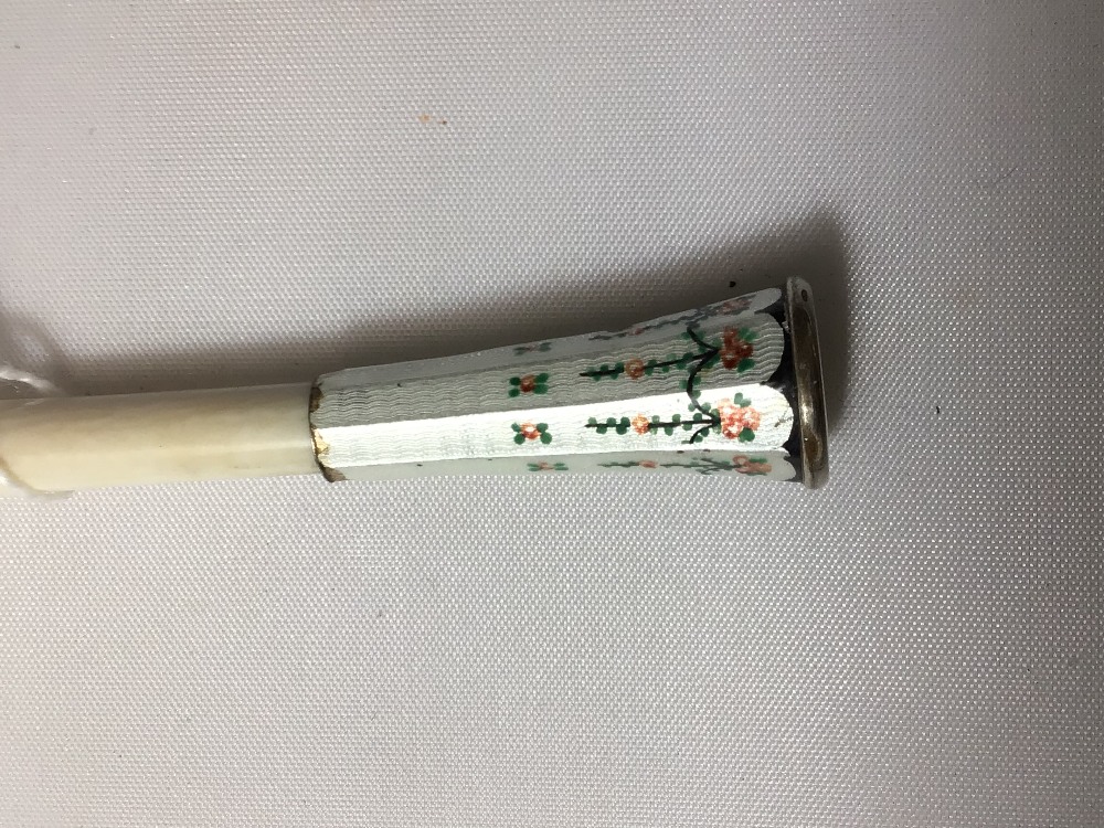 A FRENCH SILVER AND ENAMEL CIGARETTE HOLDER, A 925 SILVER HANDLED LETTER KNIFE, AND A WHITE METAL - Image 4 of 4