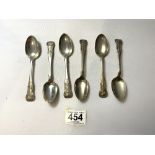 SET OF SIX HALLAMRKED SCOTISH SILVER FIDDLE AND SHELL PATTERN TEA SPOONS EDINBURGH 1838, MAKER JAMES