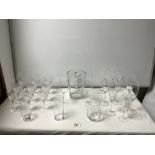 GLASS COCKTAIL MEASURING AND RECIPE JUG,CHAMPAGNE FLUTE, SOME BOLLINGER AND OTHER GLASS