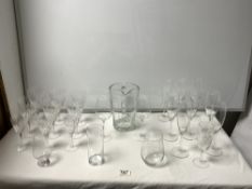 GLASS COCKTAIL MEASURING AND RECIPE JUG,CHAMPAGNE FLUTE, SOME BOLLINGER AND OTHER GLASS