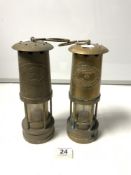 TWO BRASS MINERS LAMPS BY E THOMAS AND WILLIAMS LTD, MAKERS - ABADARE WALES