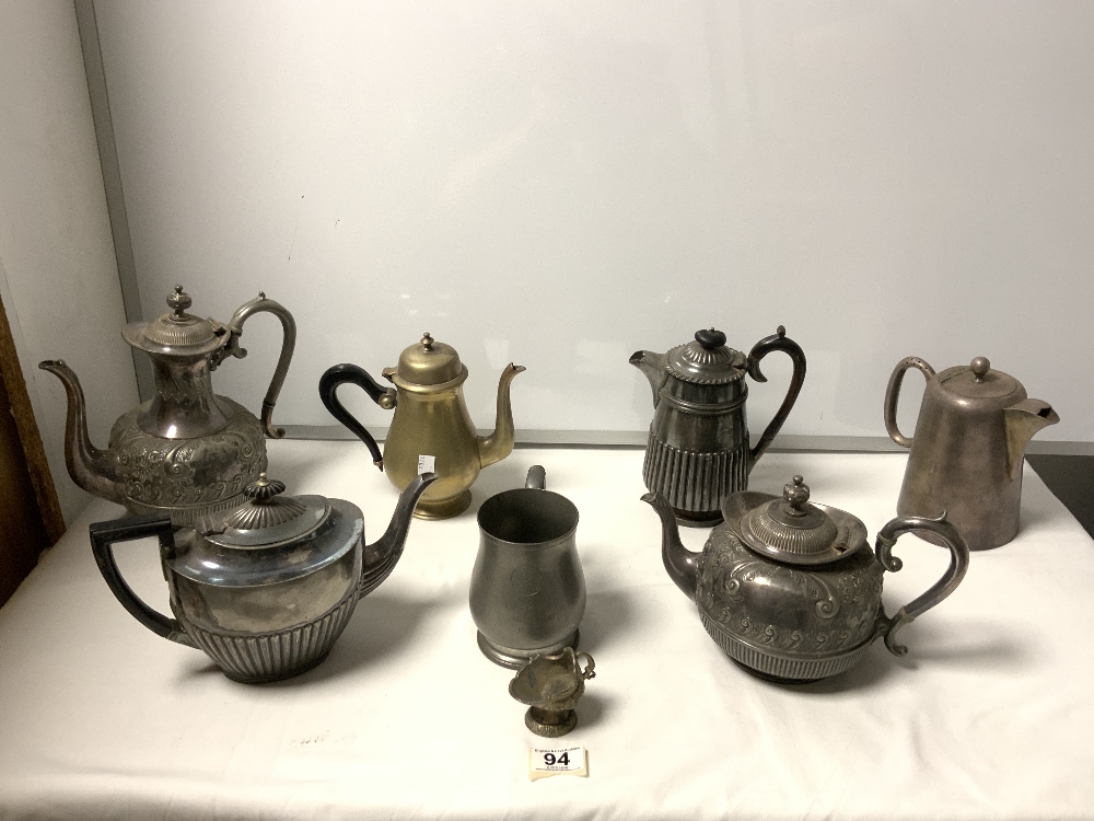 QUANTITY OF SILVER-PLATED TEA POTS AND JUGS