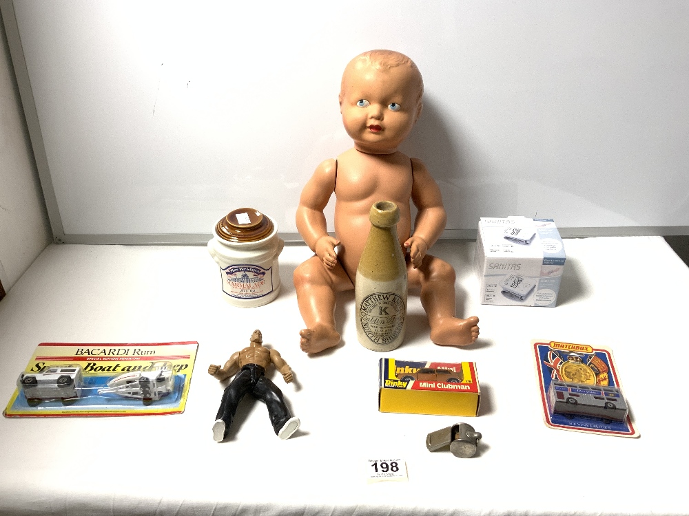 1950S COMPOSITE DOLL, STAMPED 'MADE IN ENGLAND 50', MARMALADE JAR, GINGER BEER BOTTLE, DINKY MINI - Image 2 of 4