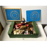 TWO 1970 WORLD CUP COIN COLLECTIONS MOUNTED IN CARD, SAILOR DOLL, CARVED WOOD PIG AND SUNDRIES