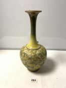 DOULTON LAMBETH YELLOW AND GREEN GROUND BOTTLE-SHAPED VASE WITH ORANGE AND GOLD FLORAL DECORATION,
