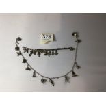 SILVER CHARM BRACELET WITH EIGHT CHARMS, WITH ONE OTHER CHAIN WITH THIRTEEN CHARMS