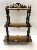 VICTORIAN ROSEWOOD THREE TIER GRADUATING ROSEWOOD SHELVES WITH BARLEY TWIST AND TURNED SUPPORTS
