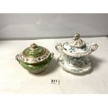 VICTORIAN RIDGEWAY PORCELAIN GREEN AND GILT DECORATED LIDDED TUREEN WITH TWO HANDLES AND A VICTORIAN