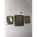 THREE HALLMARKED SILVER ITEMS, ENGINE TURNED CIGARETTE CASE WITH TWO MATCH HOLDERS, 132 GRAMS