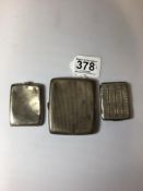 THREE HALLMARKED SILVER ITEMS, ENGINE TURNED CIGARETTE CASE WITH TWO MATCH HOLDERS, 132 GRAMS