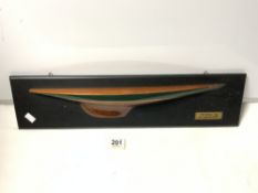 A HALF-MODEL MOUNTED BOAT-DEFIANCE 1920 - PROG GEORGE OWEN, 50CMS
