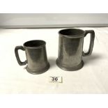 ENGLISH PEWTER TANKARD ENGRAVED WITH WORLD MAP AND A SMALLER PEWTER TANKARD