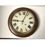 LATE VICTORIAN CIRCULAR MAHOGANY CASED SCHOOL CLOCK (A/F), 40CMS DIAMETER