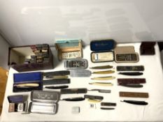 A QUANTITY OF CUTTHROAT RAZORS, A ROLLS RAZOR ETC