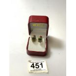 PAIR YELLOW METAL EARRING SET WITH STONES, 4.8 GRAMS