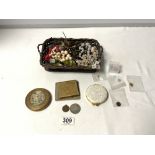 QUANTITY OF COSTUME JEWELLERY, LADIES WRISTWATCHES, ZENETTE COMPACT