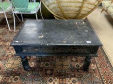 INDIAN EBONISED PAINTED COFFEE TABLE WITH METAL GRILLS