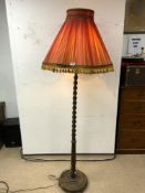 OAK BARLEY TWIST COLUMN LAMP STAND WITH SHADE, 140CMS