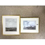 ALAN WICKHAM - (LOCAL ARTIST) TWO WATERCOLOUR DRAWINGS OF COASTAL SCENES WITH FISHING BOATS, ONE