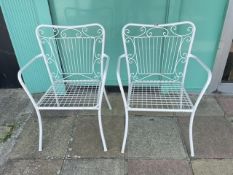 PAIR OF RETRO BKS DENMARK METAL PATIO GARDEN CHAIRS WITH ORNATE BACKS AND ORIGINAL LOOSE CUSHIONS