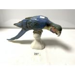 ROYAL DUX FIGURE OF A PARROT PERCHED ON A PEDESTAL, 40 X 22CMS