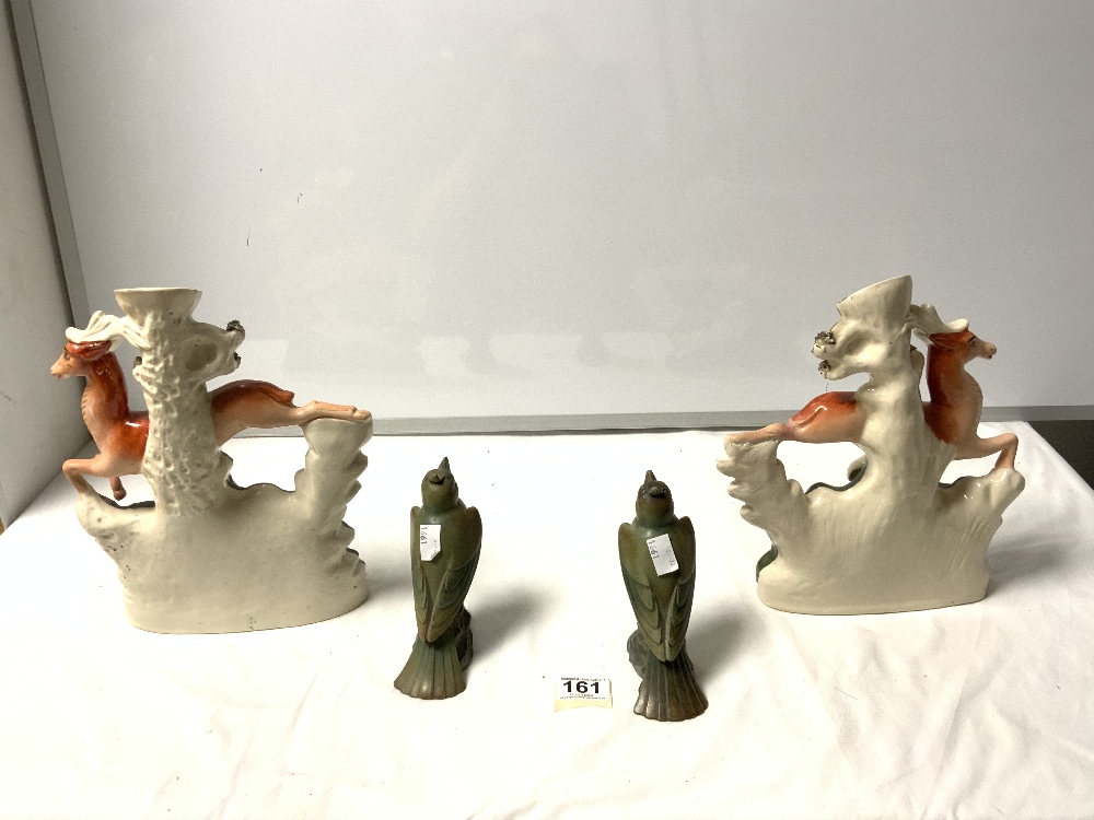 PAIR OF FRENCH ART DECO SPELTER FIGURES OF BIRDS AND A PAIR OF STAFFORDSHIRE DOGS - Image 2 of 3
